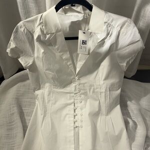 White Short-Sleeve Button-Front Blouse